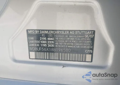 2008 Mercedes-Benz E 350 from USA, damaged, VIN WDBUF56X18B196580